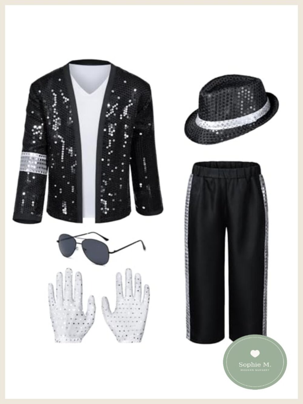 Kids 80s 90s Dance Star Sequin Jacket Costume Set Black 3-12Y